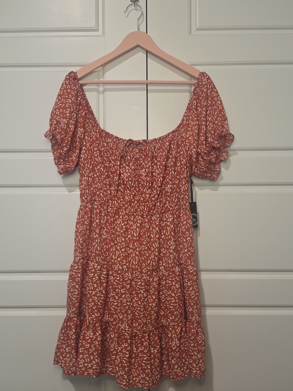 Rust Tiered Puff Sleeve Dress Size Large by Liberty Love